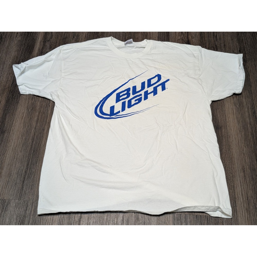 Bud Light‎ Hanes Heavyweight T Shirt Adult 2XL White Blue Graphic Beer